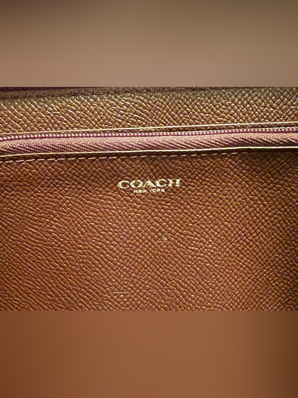 Coach Plum Zip-Around Saffiano Leather Wallet with Front Card Slot - Picture 10 of 15